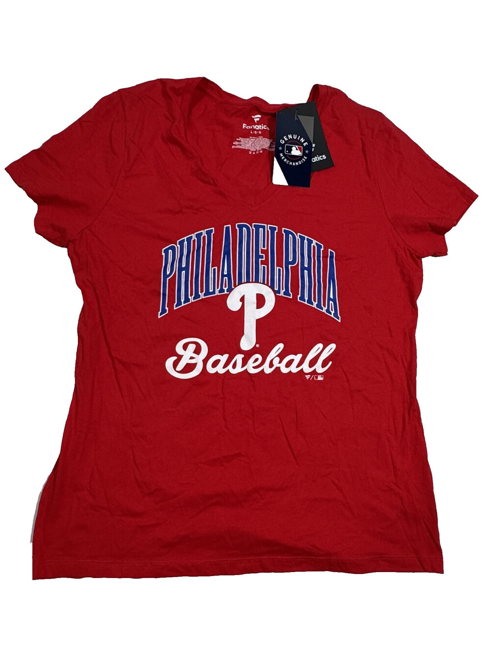 Philadelphia Phillies Baseball Red T Shirt Fanatics MLB Womens L NWT